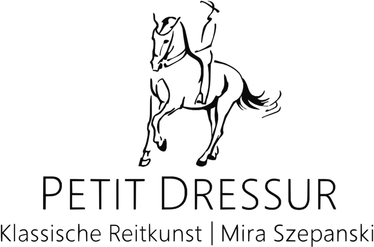 Dieses Logo zeigt eine Dressurreiterin, darunter ist der Schriftzug Petit Dressur.
